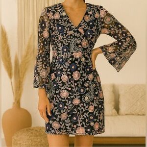 ML Monique Lhuillier x Anthropologie Mini Dress in Black Floral